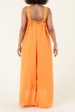 Green Casual Solid Patchwork Spaghetti Strap Loose Jumpsuits
