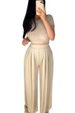 White Casual Solid Patchwork O Neck Short Sleeve Short Two Pieces