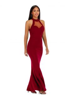 Red Fashion adult Sexy Off The Shoulder Sleeveless O neck A-Line Ankle-Length Solid Patchwork