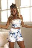 Multi-color Elastic Fly Sleeveless Mid Print Patchwork Loose shorts