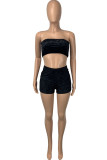 Yellow Sexy Pleuche Patchwork Solid Patchwork Vests Strapless Sleeveless Short Two Pieces