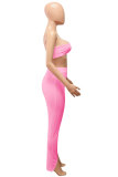Pink Fashion adult Street Patchwork Solid Two Piece Suits Skinny Sleeveless Two Pieces