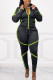 Black Fashion Sportswear Adult Twilled Satin Solid Patchwork Turndown Collar Long Sleeve Regular Sleeve Regular Two Pieces