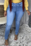 Baby Blue Fashion Casual Solid Basic Mid Waist Skinny Jeans