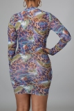 Red Sexy Character Patchwork O Neck Pencil Skirt Dresses