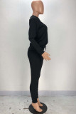 rose red Twilled Satin Solid O Neck Long Sleeve Regular Sleeve Regular Two Pieces