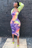 Green Street Fashion adult Two Piece Suits Button Print A-line skirt Long Sleeve Two-Piece Dres