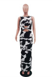 Colour Fashion Sexy Print Hollowed Out O Neck Vest Dress