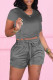 Grey Fashion Casual Solid Bandage O Neck Short Sleeve Two Pieces