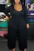 Black Casual Knitting Solid Patchwork O Neck Plus Size 