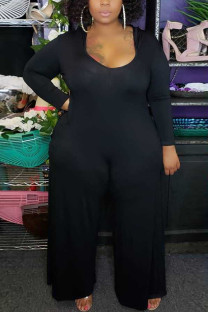 Black Casual Knitting Solid Patchwork O Neck Plus Size 