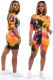 Orange Fashion adult Casual Tie Dye Bandage Print Two Piece Suits Patchwork pencil Half Sleeve