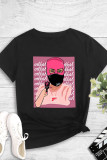 Black Fashion Casual Print Basic O Neck T-Shirts