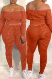 Orange Fashion Casual Solid Backless Off the Shoulder Long Sleeve Two Pieces