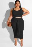 Black Fashion adult Sexy O Neck Bandage Two Piece Suits Solid