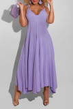 Yellow Sexy Casual Solid Backless V Neck Sling Dress