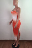 Green Fashion Sexy adult Ma'am Spaghetti Strap Sleeveless Slip Step Skirt Mid-Calf Ombre backless Dresses