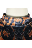 Brown O Neck Long Sleeve Print Patchwork