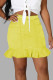 Yellow Street Solid Patchwork Flounce Regular High Waist Pencil Bottoms
