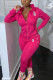 Pink Sportswear Solid Hooded Collar Long Sleeve Two Pieces