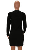 Black Fashion Sexy Cap Sleeve Long Sleeves O neck Slim Dress skirt Patchwork Striped Print Dresses