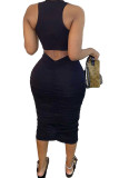 Red Fashion Solid Backless Asymmetrical O Neck Asymmetrical Dresses