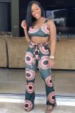 Green Sexy Fashion Off The Shoulder Sleeveless Wrapped chest Straight Ankle-Length backless Patchwork Prin