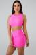 rose red Fashion Sexy Slim fit Two Piece Suits crop top Solid Fluorescent Skinny Sleeveless Two-Pi