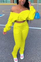 Yellow venetian Fashion adult Ma'am OL Solid Two Piece Suits pencil Long Sleeve Two Pieces