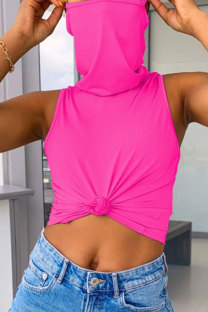 rose red White Red Black Grey Pink Khaki Yellow Royal blue Fruit green rose red purple Sky Blue Turtleneck Sleeveless Patchwork Solid Slim fit Tops