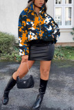 Multicolor Fashion Casual Print Basic Mandarin Collar Outerwear