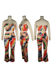Red Fashion Sexy Print Backless Strapless Sleeveless Two Pieces