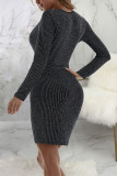 Gold Sexy Solid Patchwork V Neck Irregular Dress Dresses