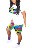 Green Fashion Active Casual O Neck Letter Camouflage Lips Print Plus Size