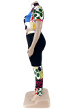 Black Fashion Casual Print Basic Half A Turtleneck Plus Size Two Pieces
