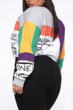 Grey Fashion Print Patchwork O Neck Plus Size 