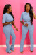 Blue Street Solid Draped Straight Half Sleeve Two Pieces