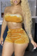 Yellow Sexy Pleuche Patchwork Solid Patchwork Vests Strapless Sleeveless Short Two Pieces