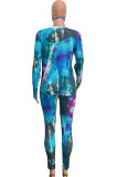 Green Fashion Sexy Adult Print Patchwork Tie-dye O Neck Long Sleeve Regular Sleeve Regular Two Pieces