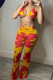 Yellow Sexy Print Patchwork Spaghetti Strap Sleeveless Three Pieces