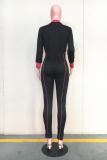 Black Sexy Fashion Patchwork Solid zipper Acetyl fiber Long Sleeve Turndown Collar Jumpsuits