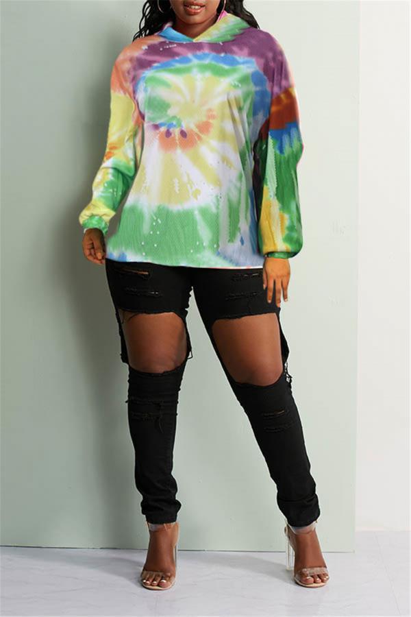 Multi-color hooded Print Print Long Sleeve Sweats & Hoodies