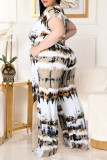 Yellow Fashion Casual Print Basic O Neck Plus Size Two Pieces