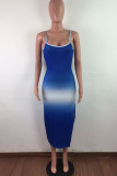 Green Fashion Sexy adult Ma'am Spaghetti Strap Sleeveless Slip Step Skirt Mid-Calf Ombre backless Dresses