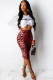 Red Sexy Two Piece Suits Leopard Print Patchwork Hip skirt Long Sleeve