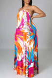 Multicolor Fashion Sexy Print Backless Spaghetti Strap Sleeveless Dress