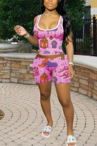 Pink Milk Silk Fashion Casual adult Ma'am Print Two Piece Suits pencil Sleeveless Two Pieces