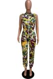 Camouflage Fashion Casual Camouflage zipper bandage Sleeveless Turndown Collar Jumpsuits