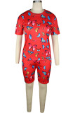 Yellow Fashion adult Sexy backless Print Two Piece Suits Patchwork Straight Short Sleeve Two-Pie