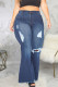 Dark Blue Sexy Solid Ripped Plus Size 
